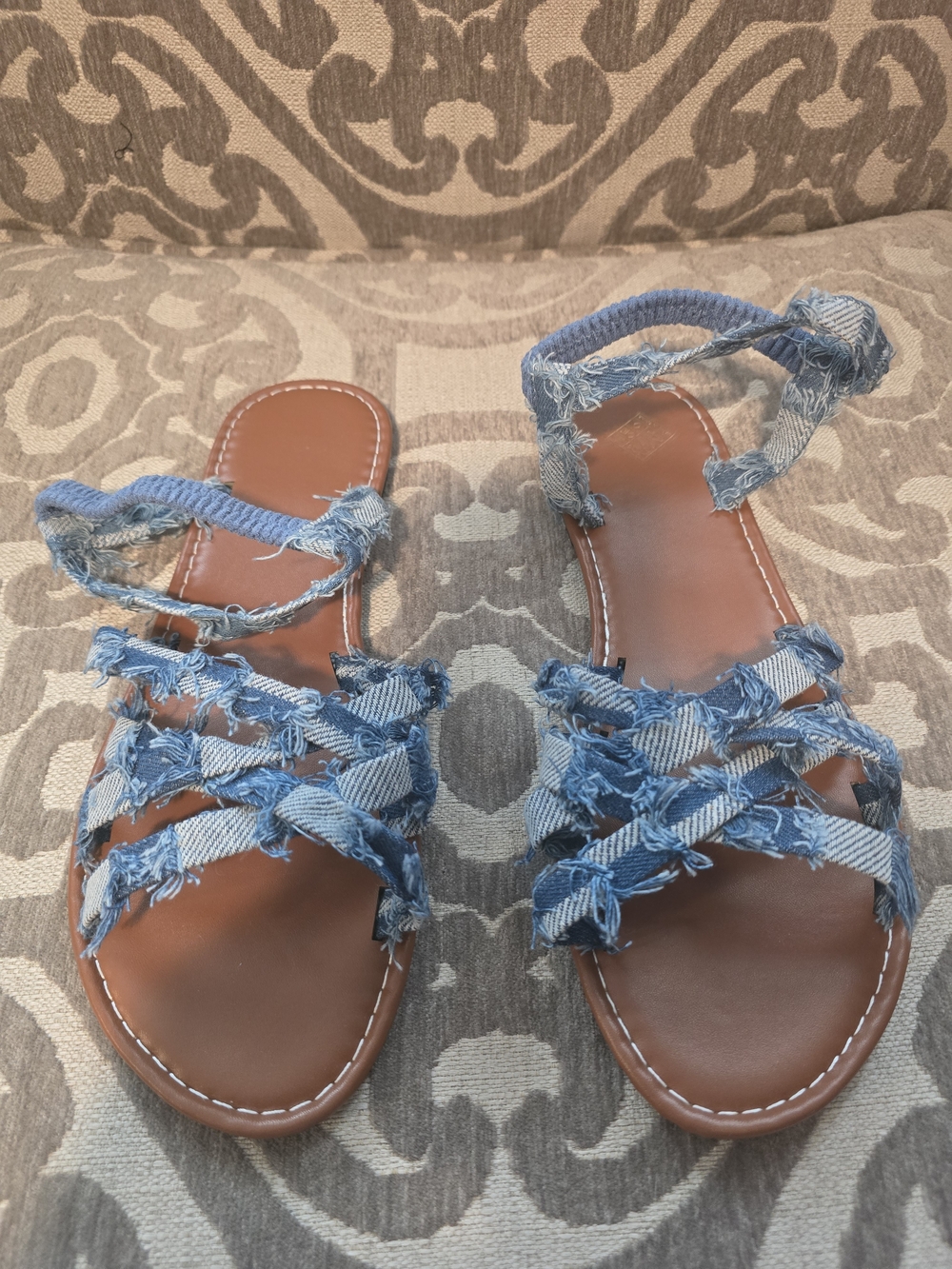 SHEIN Blue Frayed Denim Strappy Sandals